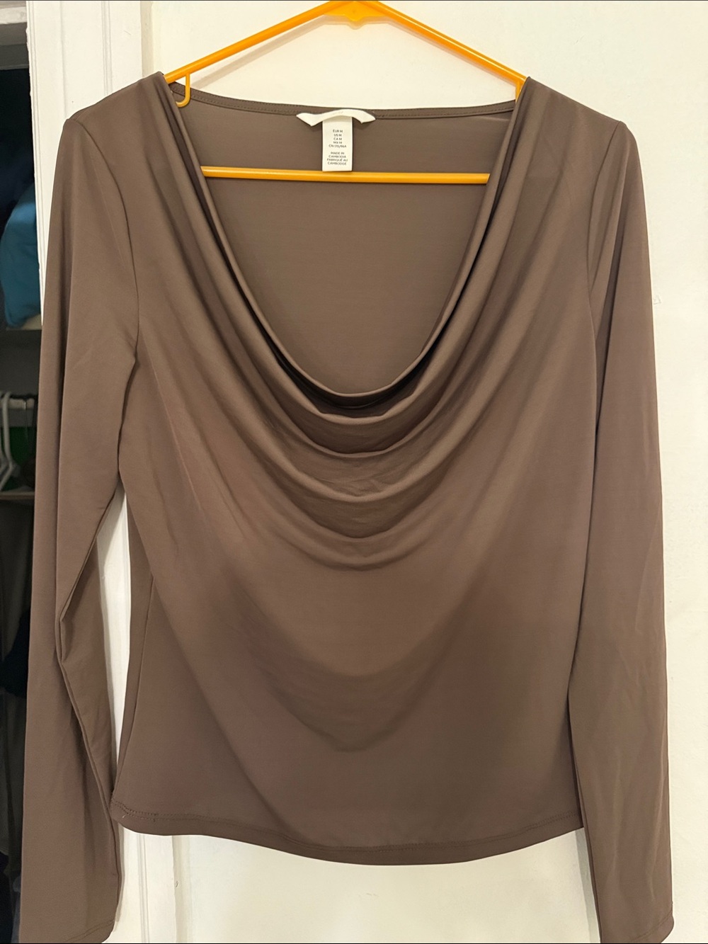 Long Sleeve Cowl Neck Top in Taupe H&M